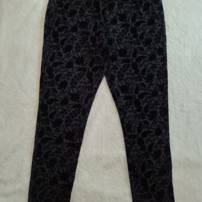 New Soft Surroundings Black Velvet Stretch Floral Zip Pocket Skinny Pant Women L